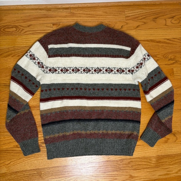 JANTZEN Vintage 90s Wool Blend Fair Isle Nordic Ski Stripe Crewneck Sweater USA - Picture 10 of 12